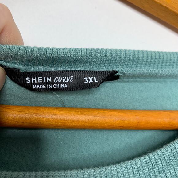 3/$20 NWOT SHEIN plus size green embroidered Golden crewneck sweatshirt SZ 3X - Picture 4 of 5